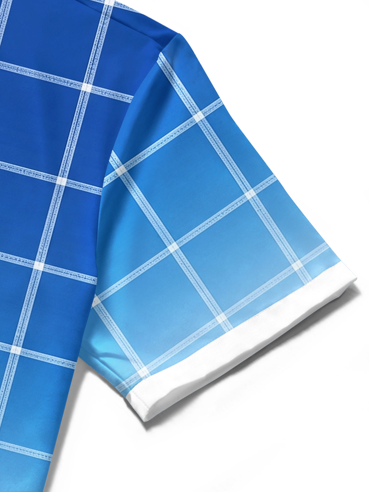 Adaychic Men's Geometric Blue Gradient Plaid Print Short Sleeve Button Down Shirt with Chest Pocket
