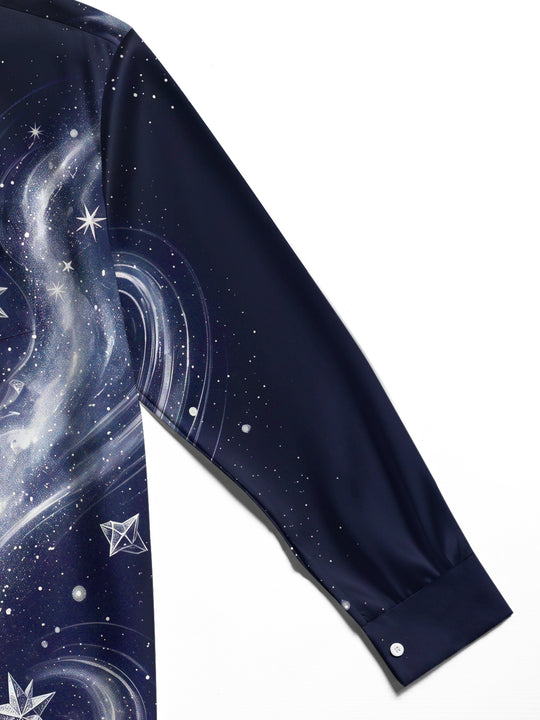 Adaychic Men's Vintage Astrolabe And Star Map Print Long Sleeve Shirt with Chest Pocket