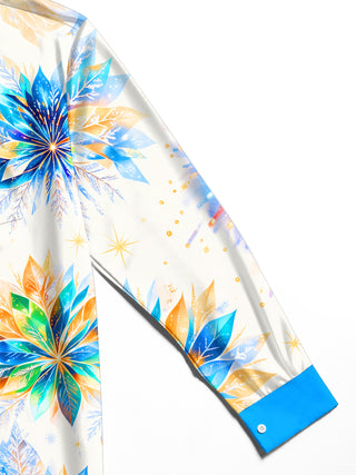 Adaychic Men's Fourth Of July Fireworks And Poinsettia Print Long Sleeve Shirt with Chest Pocket