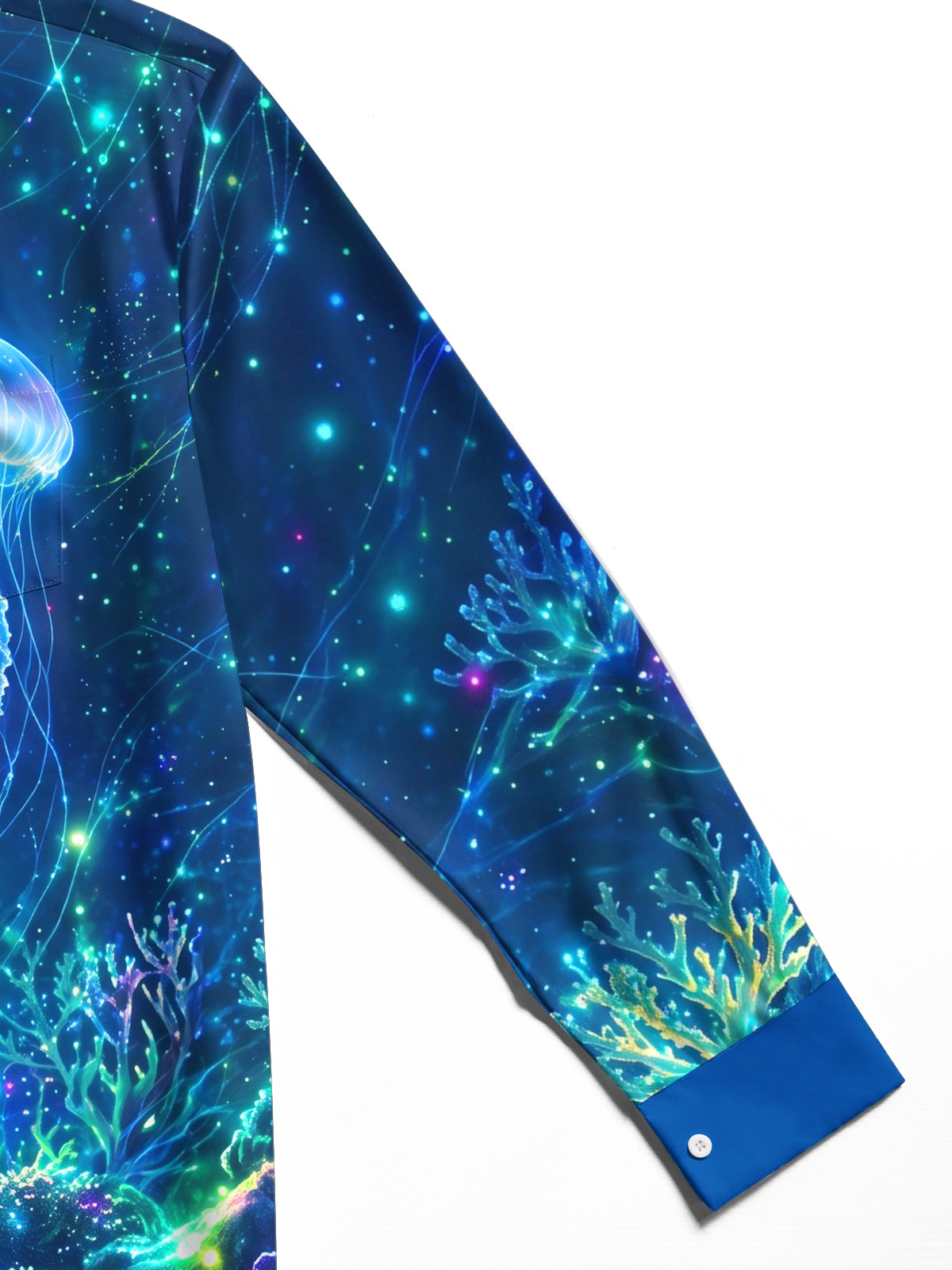 Adaychic Men's Hawaiian Neon Jellyfish And Coral Reef Print Long Sleeve Shirt with Chest Pocket