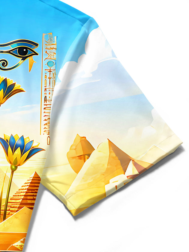 Adaychic Men's Hawaiian Ancient Egyptian Pyramids Print Short Sleeve Shirt with Chest Pocket