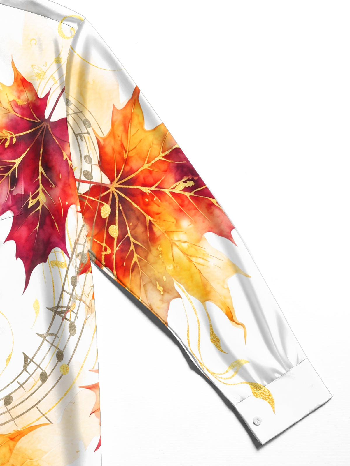 Adaychic Men's Autumn Maple Leaves And Music Score Print Long Sleeve Shirt with Chest Pocket