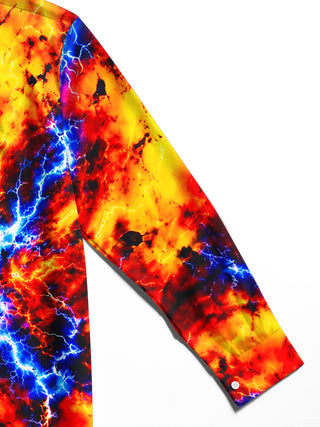 Adaychic Men's Tie Dye Abstract Lava And Lightning Pattern Long Sleeve Shirt with Chest Pocket