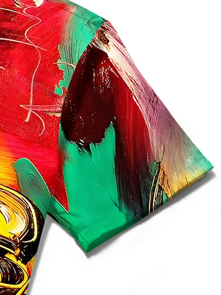 Art Oil Painting Piano Men's Pocket Short Sleeve Shirts