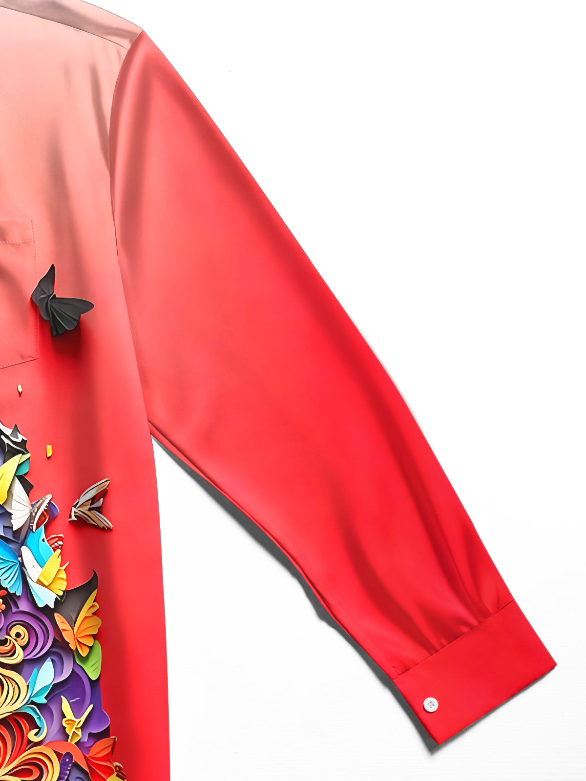 Adaychic Men's Graphic 3D Cat Print Butterfly Landscape Print Long Sleeve Shirt with Chest Pocket