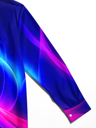 Adaychic Men's Abstract Swirling Gradient Waves Print Long Sleeve Shirt with Chest Pocket