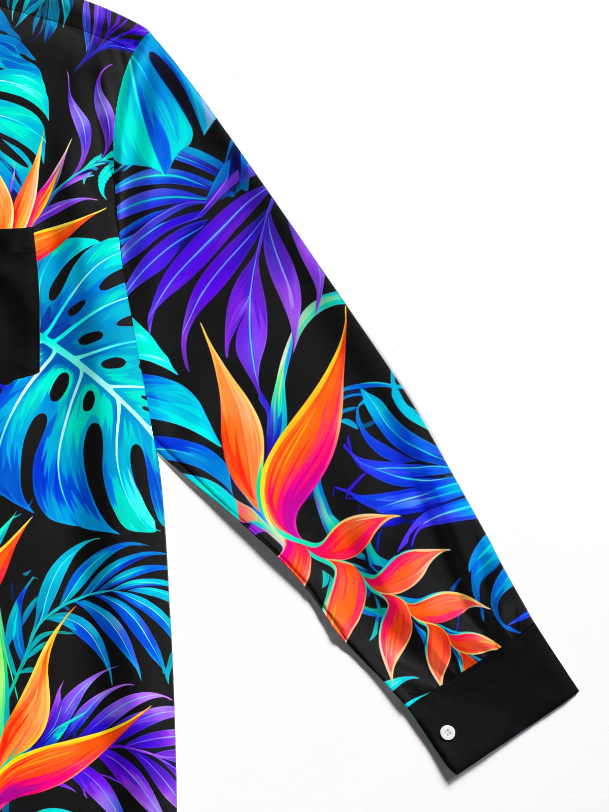 Adaychic Men's Long Sleeve Shirt - Tropical Leaves And Bird Of Paradise Flowers Print with Chest Pocket
