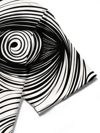 Adaychic Men's Geometric Abstract Face Swirl Print Short Sleeve Button Down Shirt with Chest Pocket