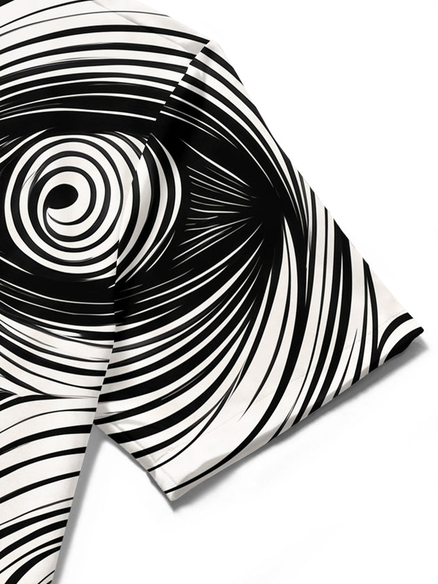 Adaychic Men's Geometric Abstract Face Swirl Print Short Sleeve Button Down Shirt with Chest Pocket