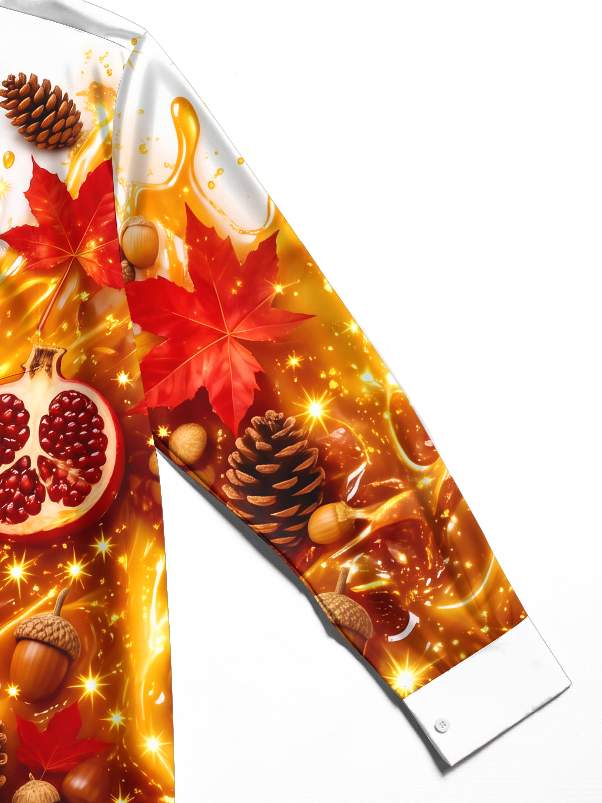 Adaychic Men's Printed Autumn Pumpkin And Pomegranate Print Long Sleeve Shirt with Chest Pocket
