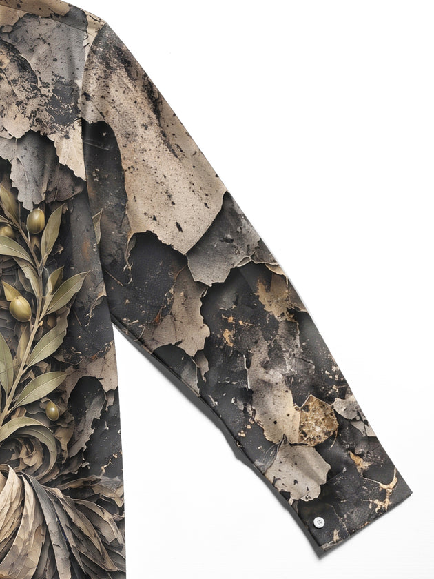 Adaychic Men's Long Sleeve Shirt - Praying Hands And Cross With Olive Branches Print with Chest Pocket