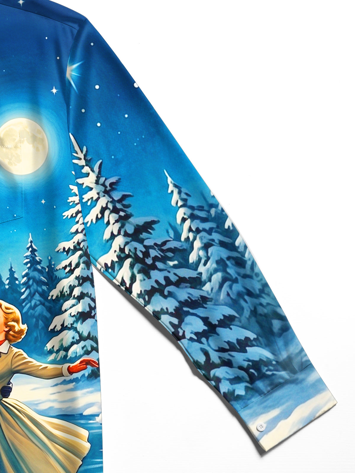 Adaychic Men's Vintage Style Vintage Couple Ice Skating Print Long Sleeve Shirt with Chest Pocket
