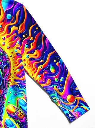 Adaychic Men's Graphic Abstract Psychedelic Skull Swirl Print Long Sleeve Button Down Shirt with Chest Pocket