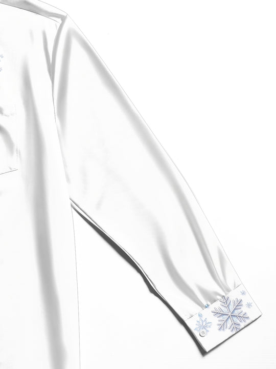 Adaychic Men's Christmas Ornaments And Snowflakes Print Long Sleeve Shirt with Chest Pocket