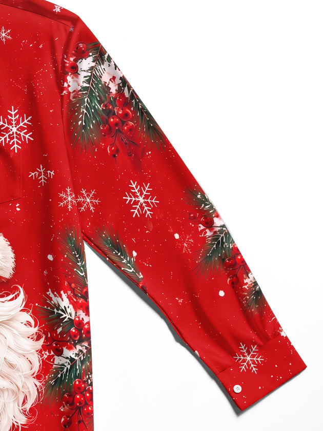 Adaychic Men's Printed Snowflake Pattern Long Sleeve Shirt with Chest Pocket