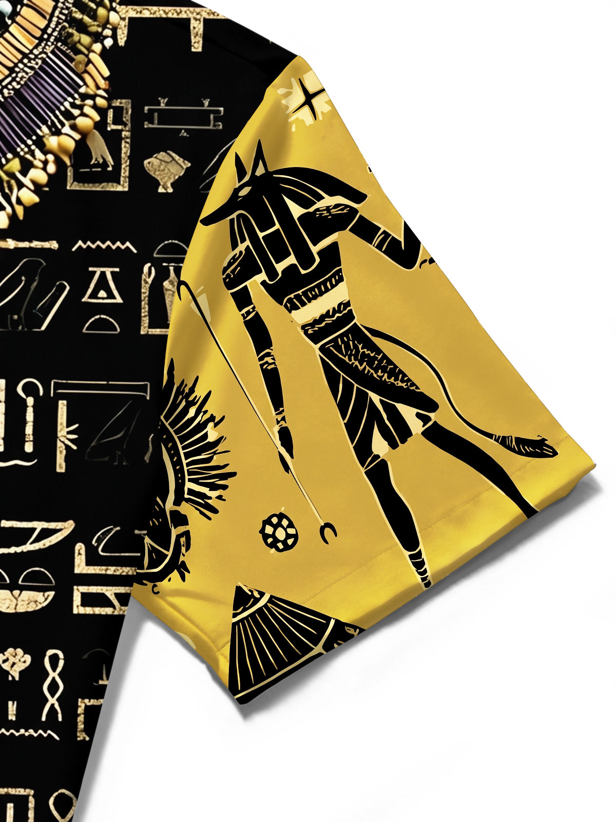 Adaychic Men's Vintage Style Egyptian Hieroglyphs Print Short Sleeve Shirt with Chest Pocket