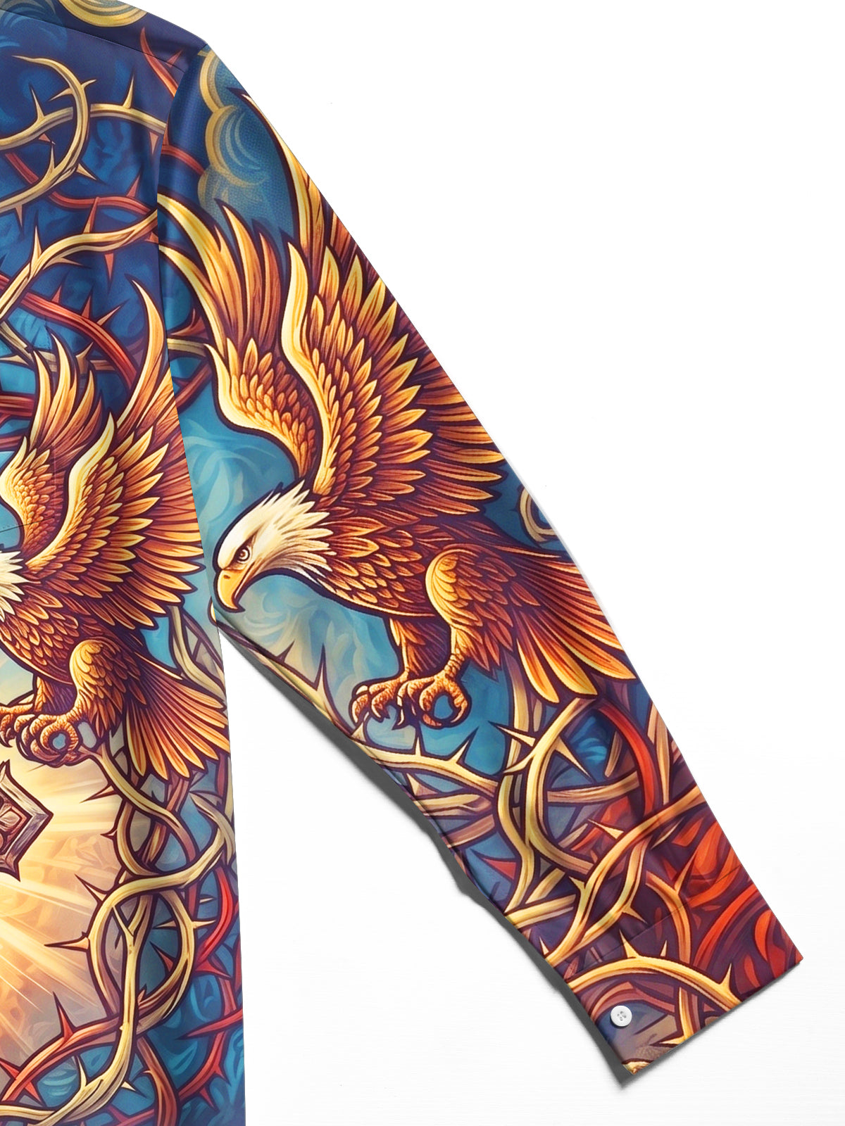 Adaychic Men's Bald Eagles And Crown Of Thorns Cross Print Long Sleeve Shirt with Chest Pocket
