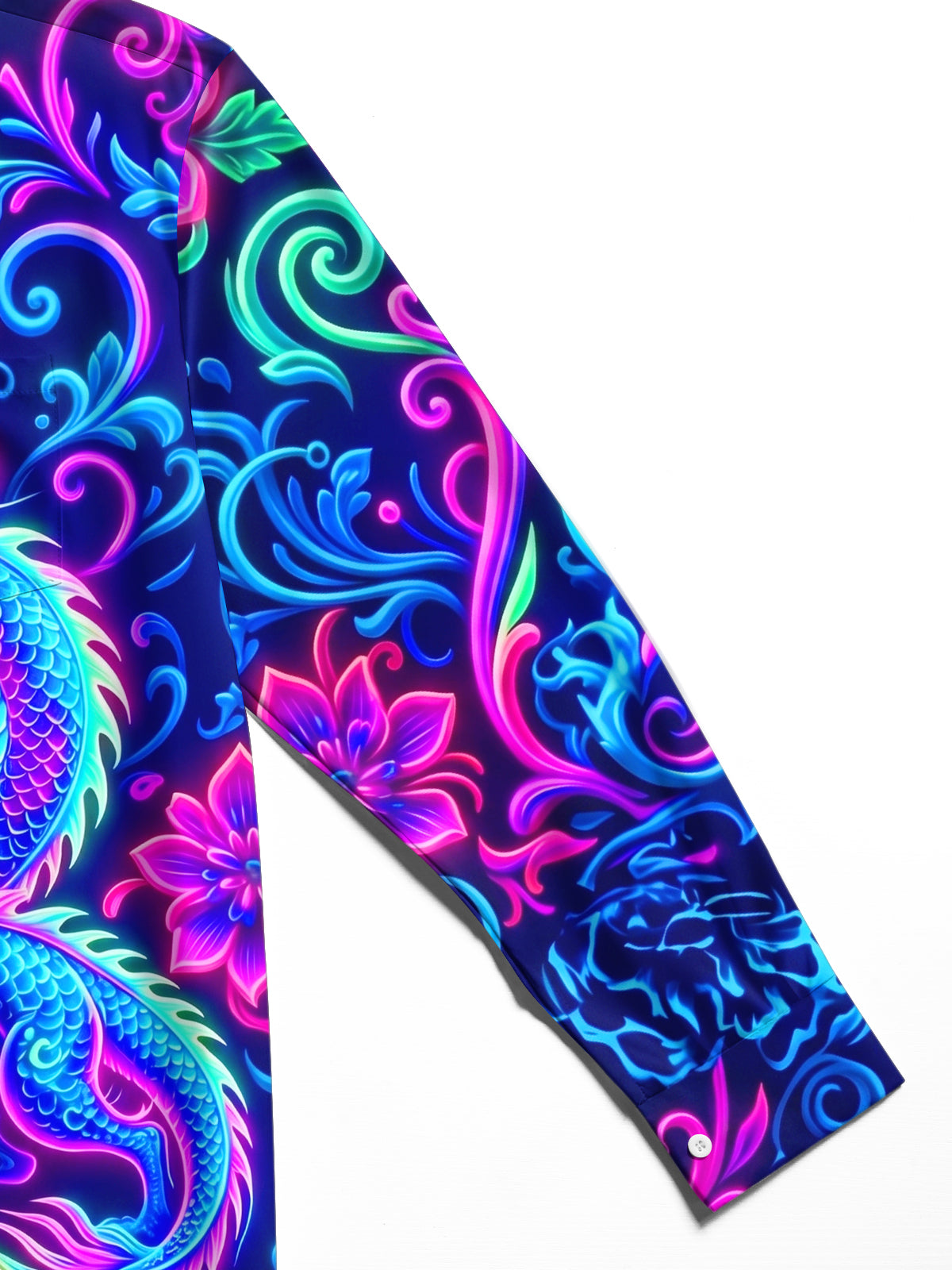 Adaychic Men's Graphic Neon Fantasy Dragon Print Long Sleeve Shirt with Chest Pocket