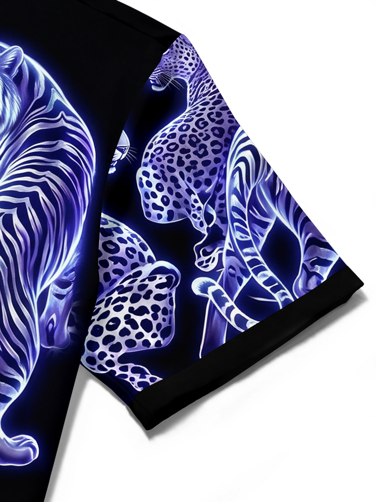 Adaychic Men's Hawaiian Neon Blue Tigers Print Leopard Print Short Sleeve Shirt with Chest Pocket