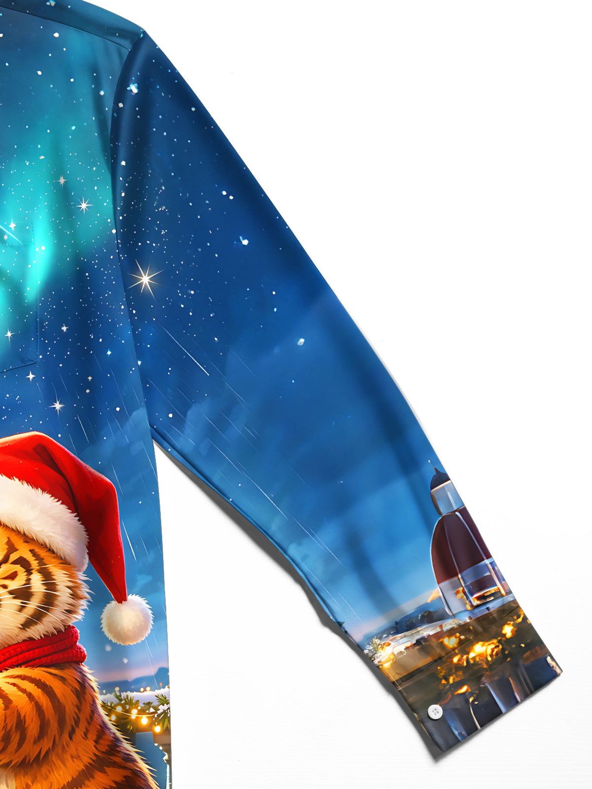 Adaychic Men's Graphic Christmas Tiger Print Stargazing Print Long Sleeve Shirt with Chest Pocket