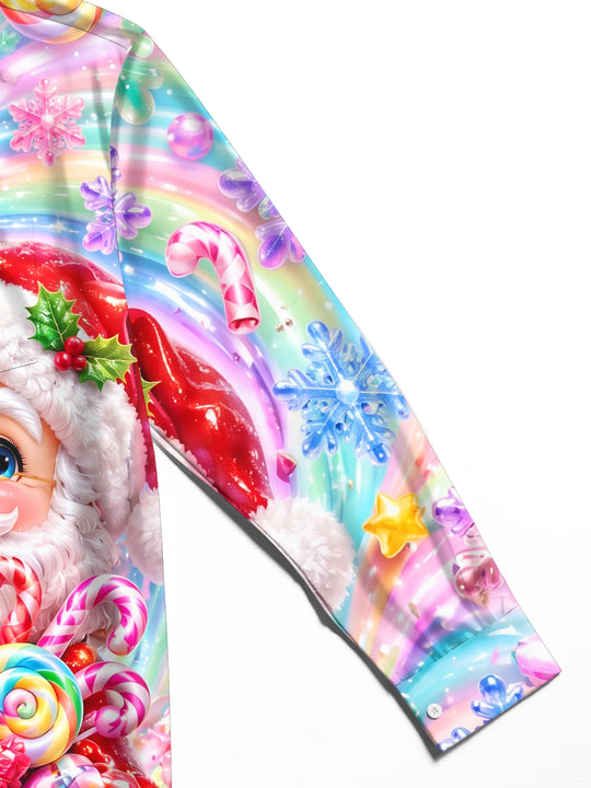 Adaychic Men's Graphic Rainbow Background Print Long Sleeve Shirt with Chest Pocket