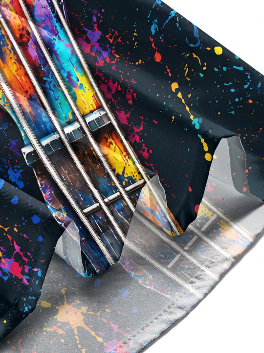 Adaychic Men's Long Sleeve Shirt - Bass Guitar Headstock With Paint Splatter Print with Chest Pocket