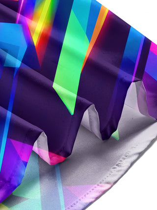 Adaychic Men's Printed Neon Geometric Abstract Lines Print Long Sleeve Shirt with Chest Pocket
