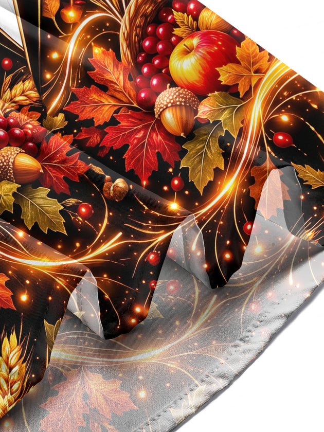 Adaychic Men's Long Sleeve Shirt - Thanksgiving Harvest Cornucopia With Wheat And Acorns Print with Chest Pocket