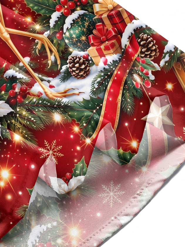 Adaychic Men's Hawaiian Christmas Crane And Ornaments Print Long Sleeve Shirt with Chest Pocket
