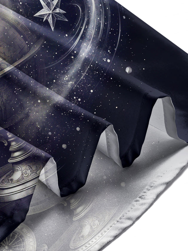 Adaychic Men's Vintage Astrolabe And Star Map Print Long Sleeve Shirt with Chest Pocket