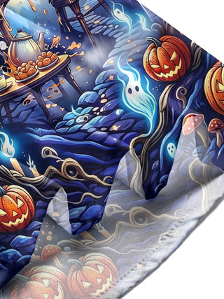 Adaychic Men's Halloween Witch And Raven Tea Party Print Long Sleeve Shirt with Chest Pocket