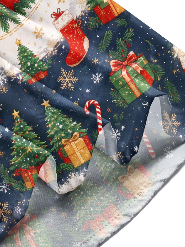 Adaychic Men's Christmas Wreath With Red Bows Print Long Sleeve Shirt with Chest Pocket