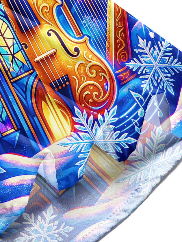 Adaychic Men's Long Sleeve Shirt - Christmas Stained Glass Church And Musical Instruments Print with Chest Pocket