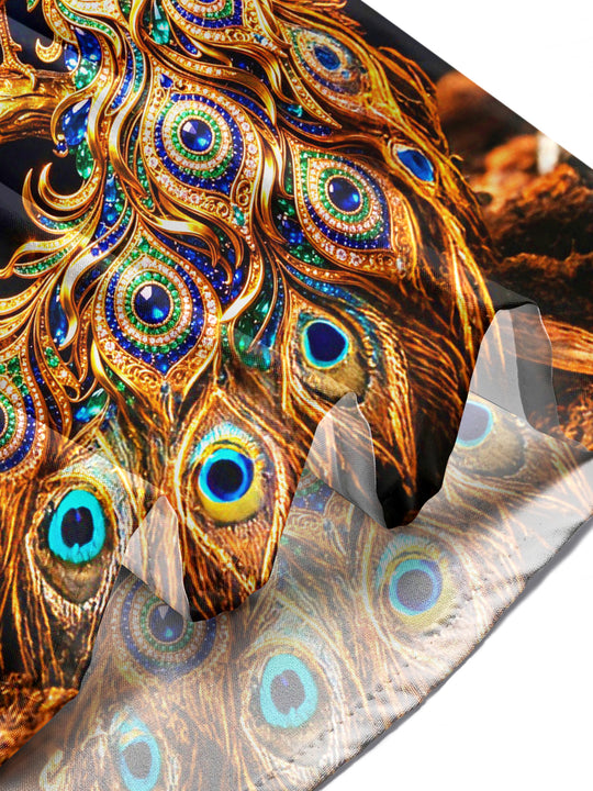 Adaychic Men's Graphic Art Gem Starry Peacock Print Long Sleeve Shirt with Chest Pocket