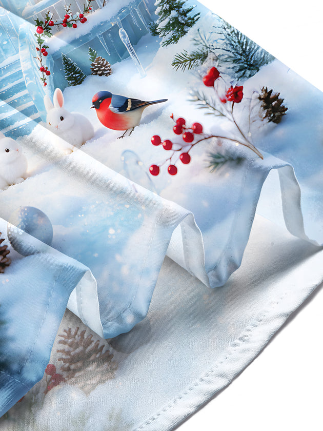 Adaychic Men's Long Sleeve Shirt - Winter Cabin With Snowy Christmas Tree Roof Print with Chest Pocket