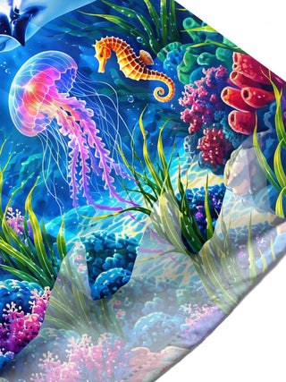 Adaychic Men's Underwater Sea Turtles And Jellyfish Print Short Sleeve Shirt with Chest Pocket