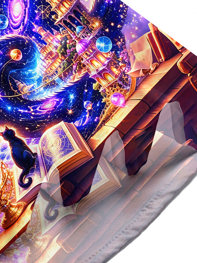 Adaychic Men's Graphic 3D Fantasy Cat Space Castle Print Short Sleeve Button Down Shirt with Chest Pocket