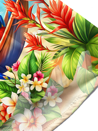 Adaychic Men's Hawaiian Floral Tropical Parrot Cocktail Print Short Sleeve Button Down Shirt with Chest Pocket