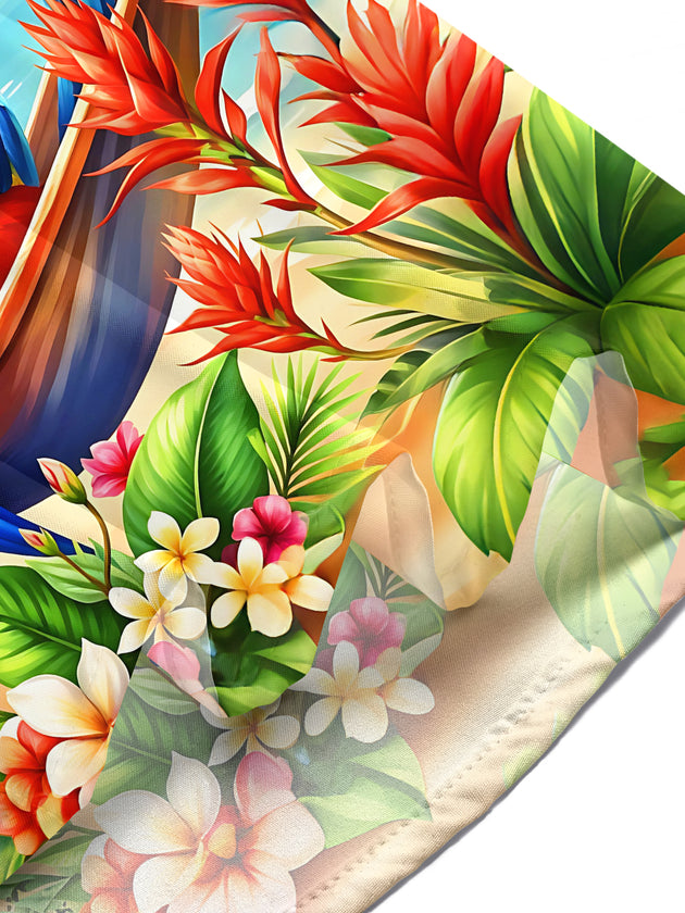 Adaychic Men's Hawaiian Floral Parrot Tropical Sunset Print Short Sleeve Button Down Shirt with Chest Pocket