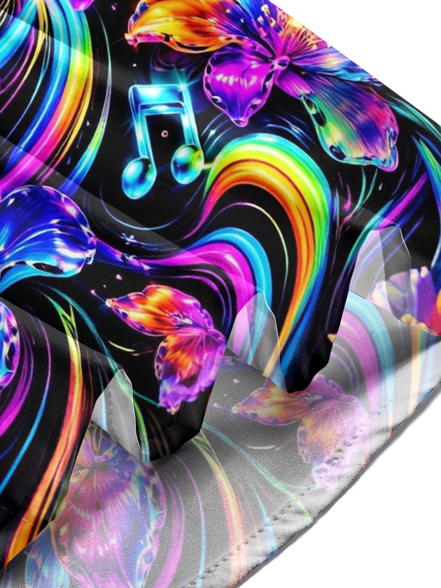 Adaychic Men's Hawaiian Neon Cassette Tape Print Long Sleeve Shirt with Chest Pocket