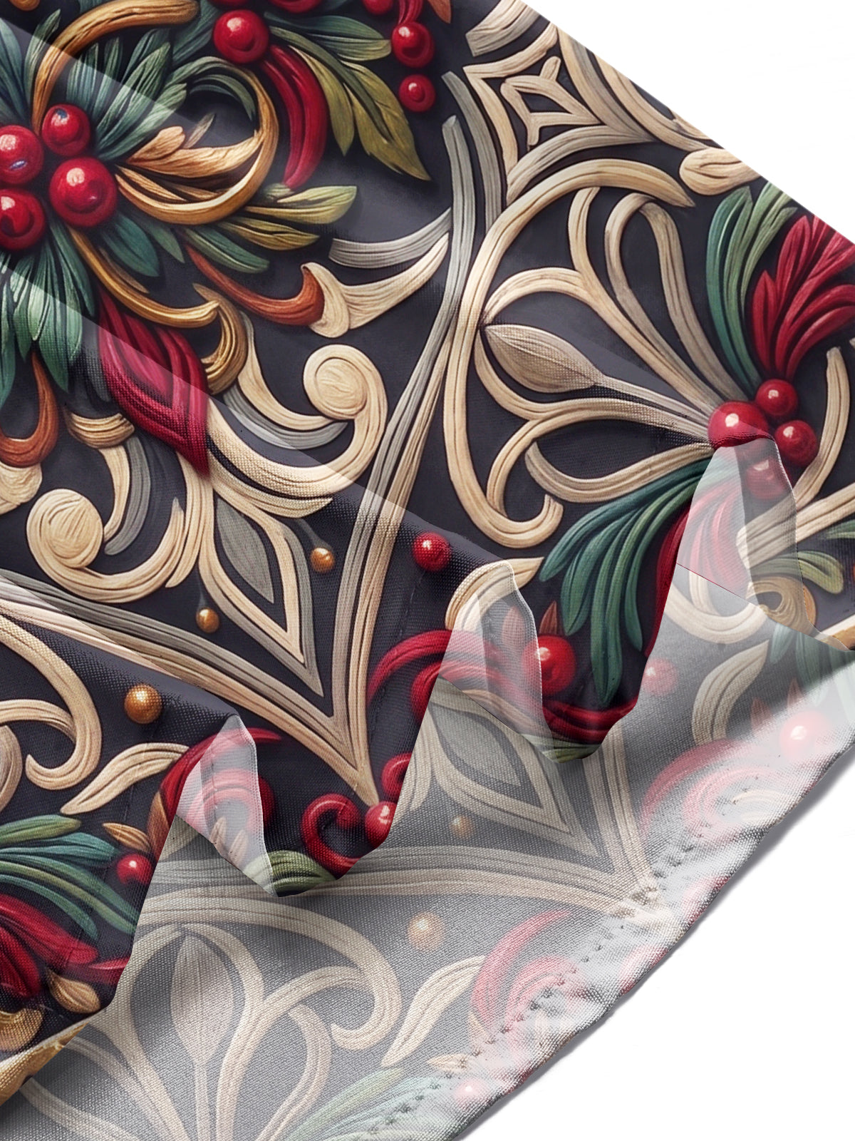 Adaychic Men's Printed Christmas Bells And Foliage Print Long Sleeve Shirt with Chest Pocket