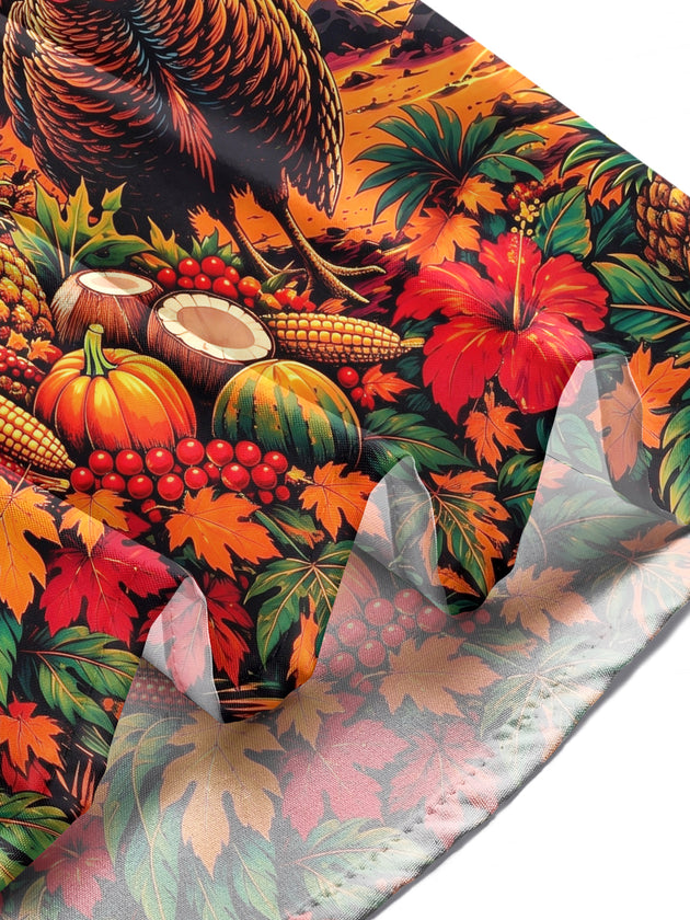 Adaychic Men's Thanksgiving Turkey And Harvest Basket Print Long Sleeve Shirt with Chest Pocket