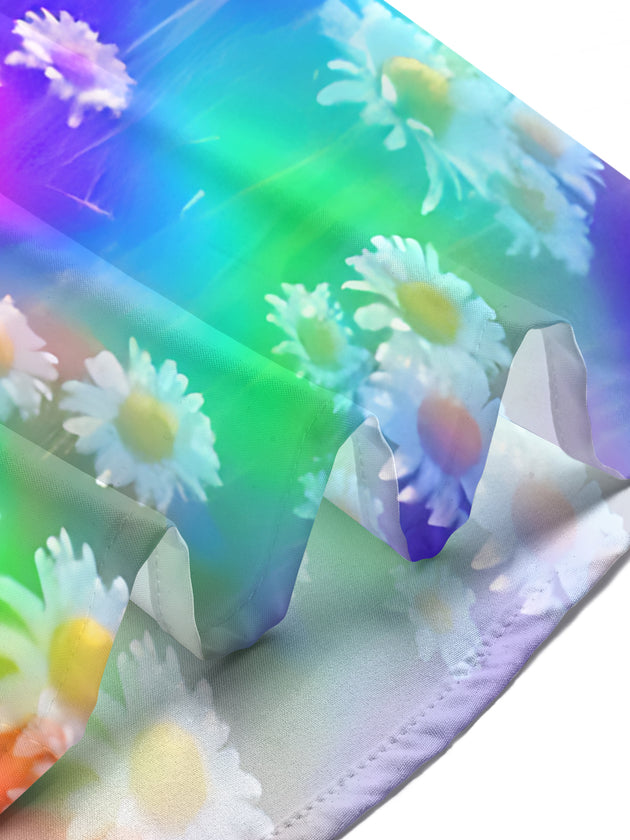 Adaychic Colorful Gradient Daisy Flowers Short Sleeve Shirt with Chest Pocket