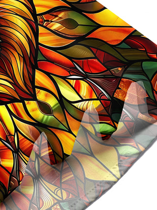 Adaychic Men's Graphic Stained Glass Lion Head Print Short Sleeve Shirt with Chest Pocket