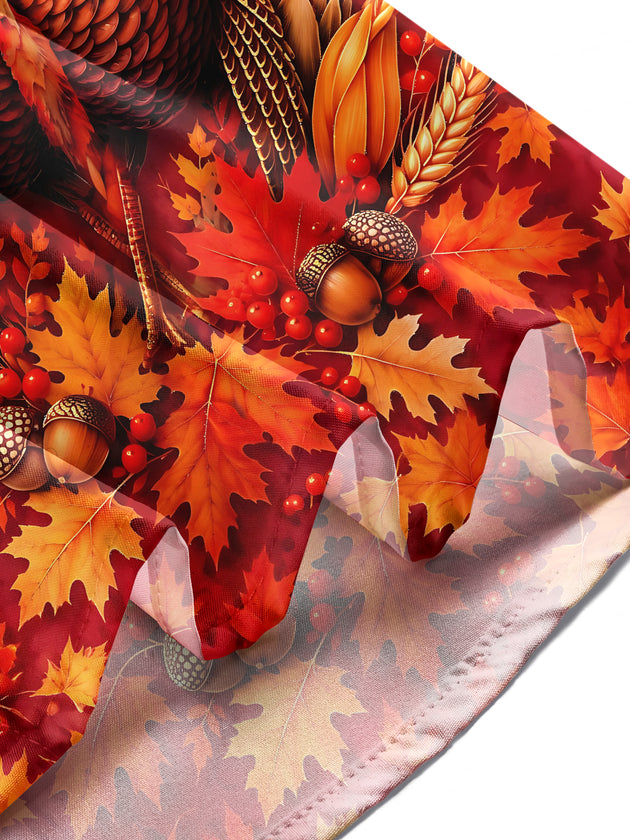 Adaychic Men's Long Sleeve Shirt - Thanksgiving Turkey With Maple Leaves And Acorns Print