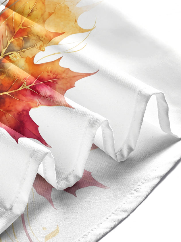 Adaychic Men's Autumn Maple Leaves And Music Score Print Long Sleeve Shirt with Chest Pocket