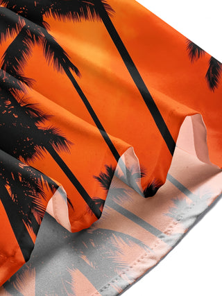 Adaychic Men's Hawaiian Palm Tree Silhouette Print Long Sleeve Shirt with Chest Pocket