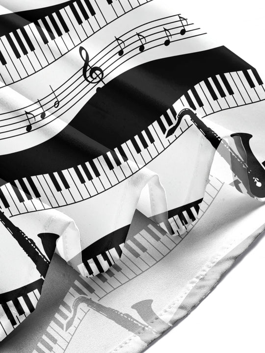 Adaychic Men's Graphic Piano Keys And Musical Notes Print Long Sleeve Shirt with Chest Pocket