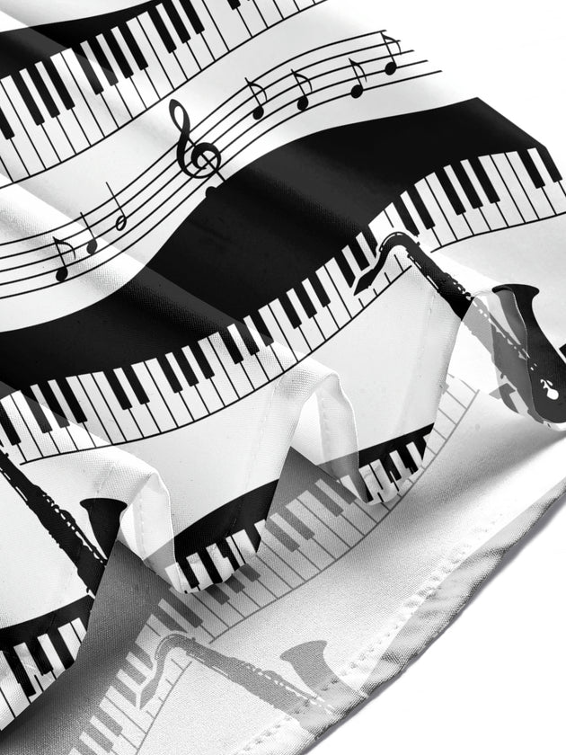 Adaychic Men's Graphic Piano Keys And Musical Notes Print Long Sleeve Shirt with Chest Pocket