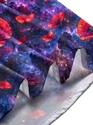 Adaychic Men's Long Sleeve Shirt - Soldier Silhouette And Red Poppies Against Galaxy Background Print with Chest Pocket